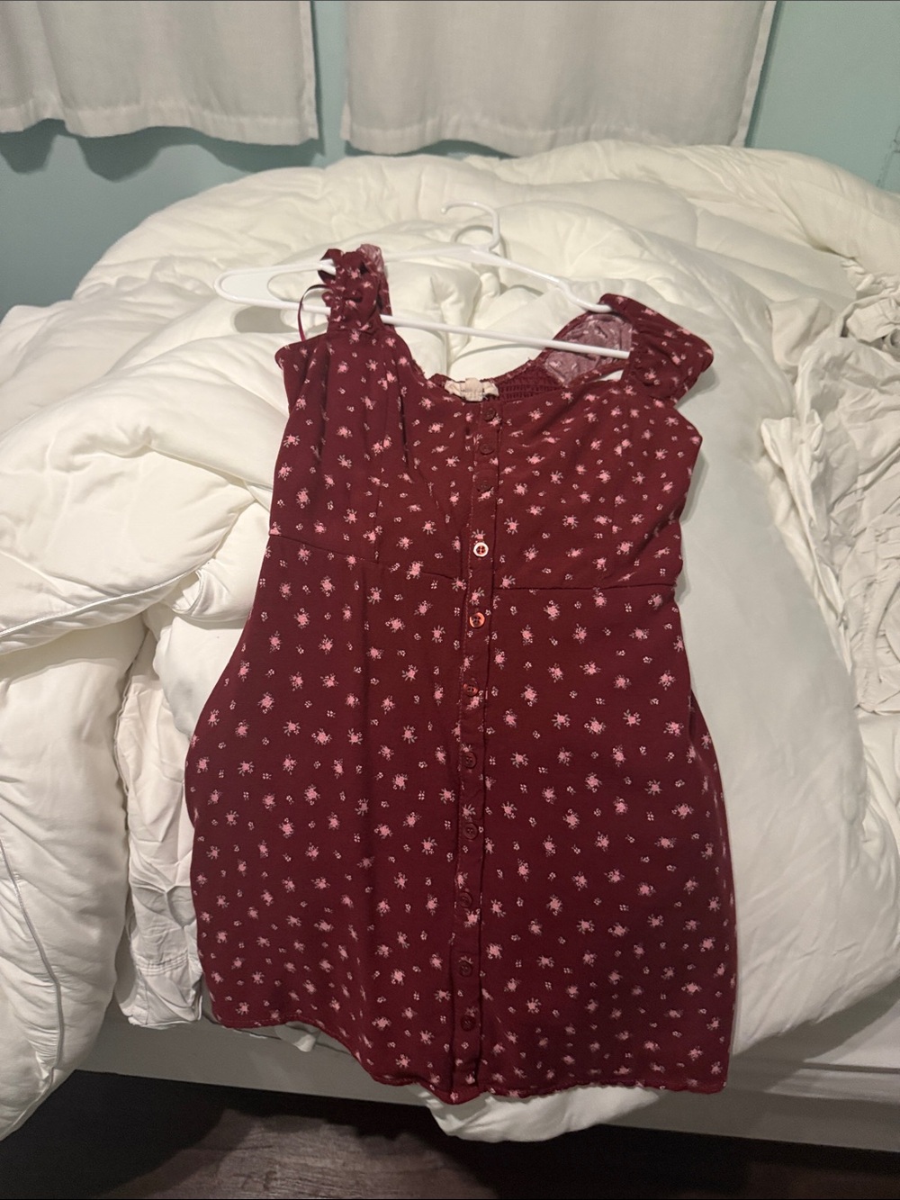 Girls' Burgundy Floral Button-Front Summer Dress